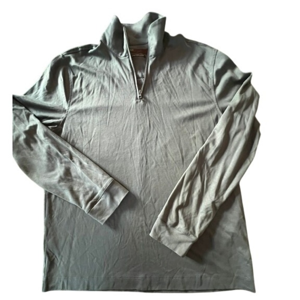 Perry Ellis Pullover Men Size M Grey Luxury Pima Cotton Quarter Zip Long Sleeve